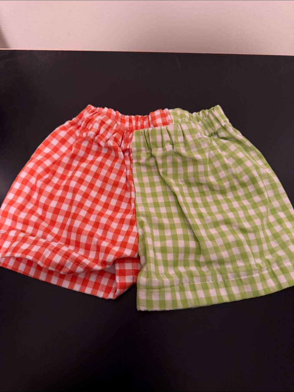 Gingham Elastic-Waist Kids Shorts in Orange and Green